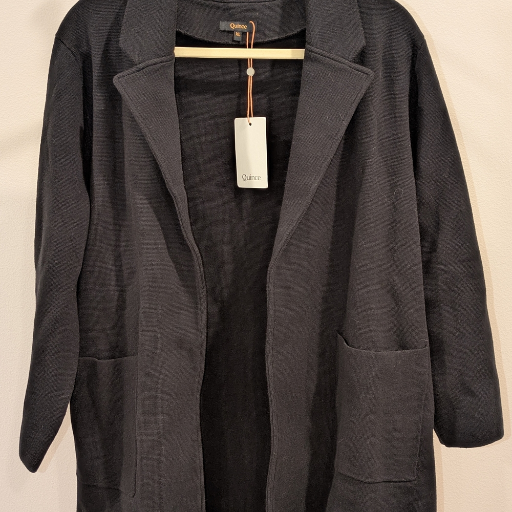 NWT Quince 100% Organic Cotton Black Open Front Blazer
